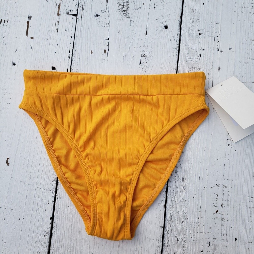 $145 Ulla Johnson Zahara S Dark Yellow High Leg Waist Ribbed Bikini Bottom Swim